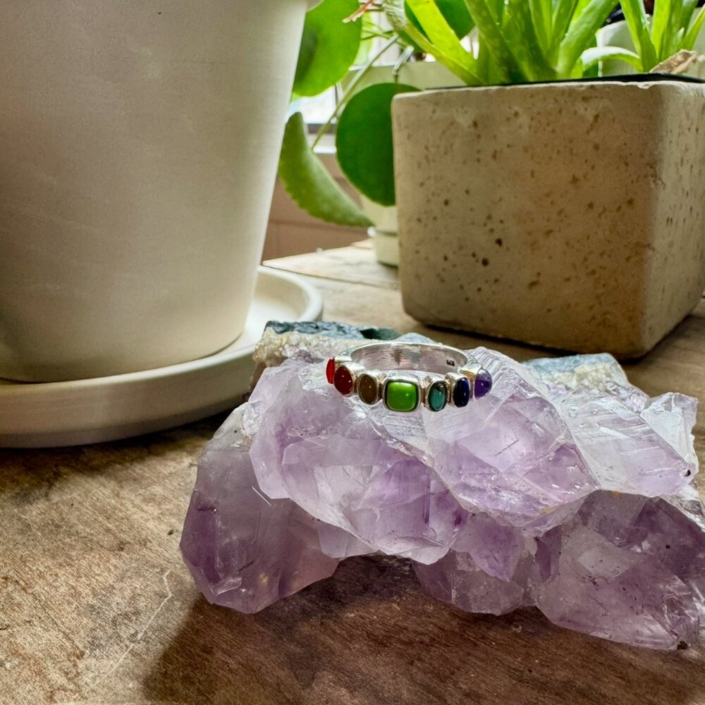 Ring - Sterling Silver Multi-Stone Rainbow Gem Ri… - image 1